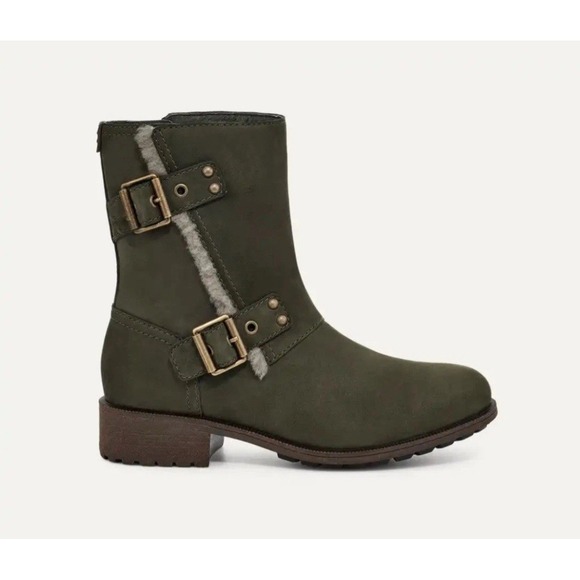 UGG Shoes - UGG Niels III Waterproof Olive Green Moto Boots Size 9.5‎ US – Sheepskin Lined